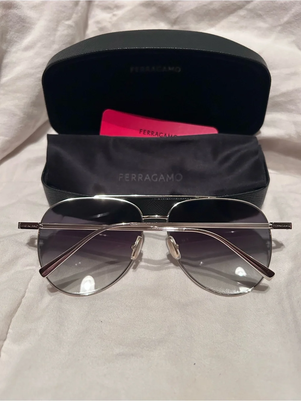 Salvatore Ferragamo Silver Metal Aviator Sunglasses with Gray Gradient Lenses